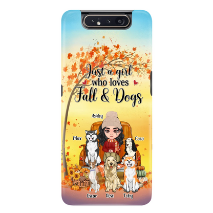 Custom Personalized Dog Mom Fall Season Phone Case - Autumn Gift Idea For Dog Owners - Upto 5 Dogs -  Case For iPhone/Samsung - Just A Girl Who Loves Fall & Dogs