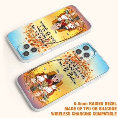 Custom Personalized Cat Mom Fall Season Phone Case - Gift Idea For Cat Owners - Upto 5 Cats -  Case For iPhone/Samsung - A Girl & Her Cats A Bond That Can't Be Broken
