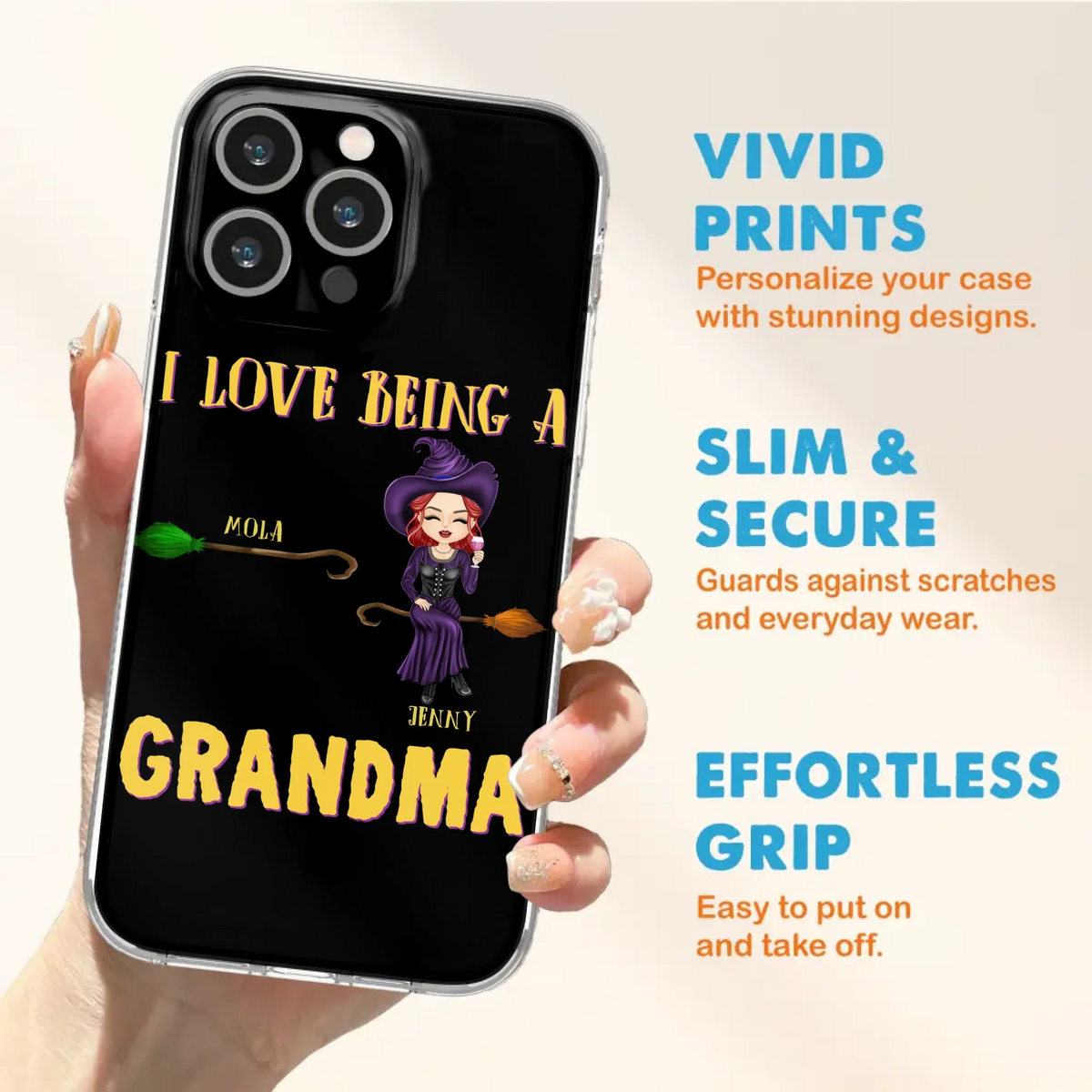 Personalized Witch Grandma Phone Case - Gift Idea For Halloween/Witch/Grandma - Upto 8 Kids - I Love Being A Grandma - Case For iPhone/Samsung