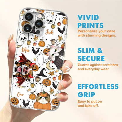 Custom Personalized Halloween Pet Phone Case - Upto 3 Pets - Gift Idea For Dog/Cat Owners - Case for iPhone/Samsung