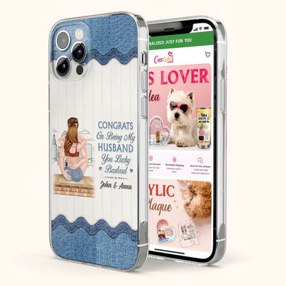 Custom Personalized Couple Phone Case - Gift Idea For Couple/Valentines Day - Congrats On Being My Husband You Lucky Bastard - Case For iPhone/Samsung