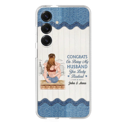 Custom Personalized Couple Phone Case - Gift Idea For Couple/Valentines Day - Congrats On Being My Husband You Lucky Bastard - Case For iPhone/Samsung