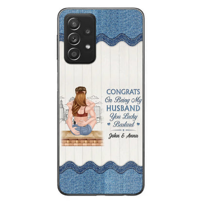 Custom Personalized Couple Phone Case - Gift Idea For Couple/Valentines Day - Congrats On Being My Husband You Lucky Bastard - Case For iPhone/Samsung