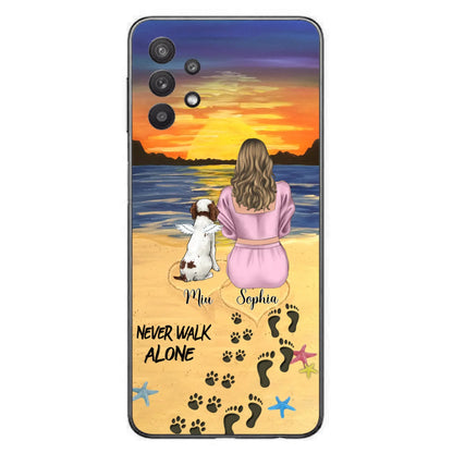 Custom Personalized Memorial Dog Mom Phone Case - Upto 3 Dogs - Memorial Gift Idea for Dog Owners - Never Walk Alone - Case for iPhone/Samsung