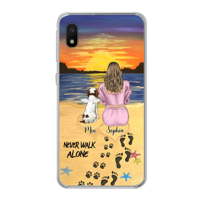Custom Personalized Memorial Dog Mom Phone Case - Upto 3 Dogs - Memorial Gift Idea for Dog Owners - Never Walk Alone - Case for iPhone/Samsung
