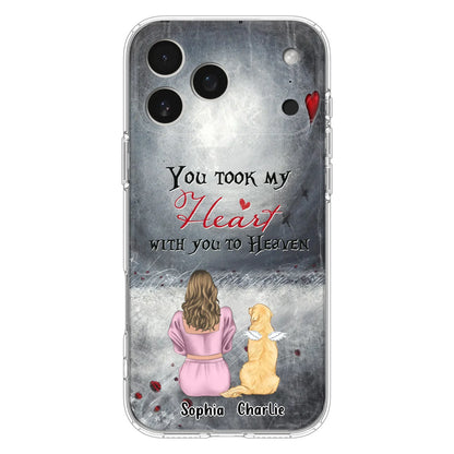 Custom Personalized Memorial Dog Mom Phone Case - Upto 5 Dogs - Memorial Gift Idea for Dog Lovers - You Took My Heart With You To Heaven - Case For iPhone And Samsung