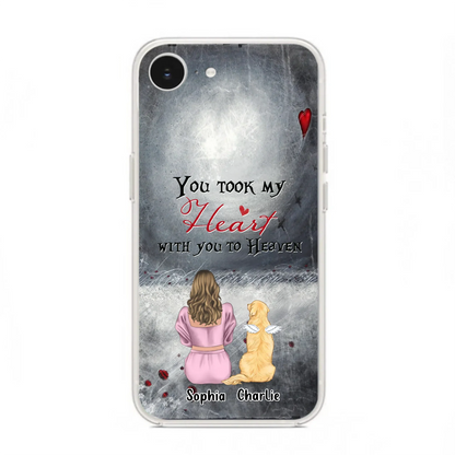 Custom Personalized Memorial Dog Mom Phone Case - Upto 5 Dogs - Memorial Gift Idea for Dog Lovers - You Took My Heart With You To Heaven - Case For iPhone And Samsung