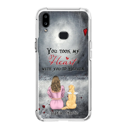 Custom Personalized Memorial Dog Mom Phone Case - Upto 5 Dogs - Memorial Gift Idea for Dog Lovers - You Took My Heart With You To Heaven - Case For iPhone And Samsung