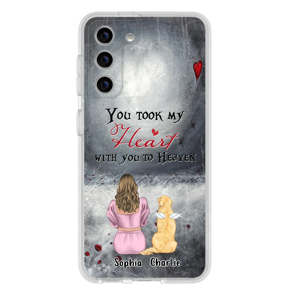 Custom Personalized Memorial Dog Mom Phone Case - Upto 5 Dogs - Memorial Gift Idea for Dog Lovers - You Took My Heart With You To Heaven - Case For iPhone And Samsung