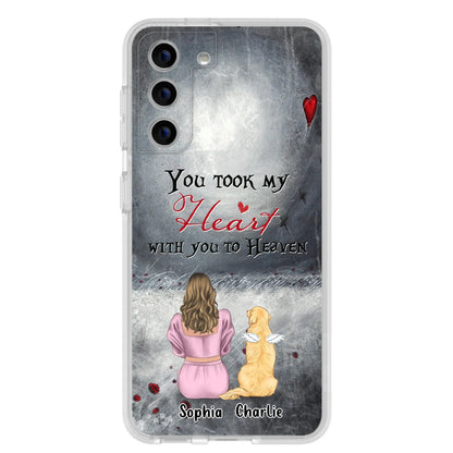 Custom Personalized Memorial Dog Mom Phone Case - Upto 5 Dogs - Memorial Gift Idea for Dog Lovers - You Took My Heart With You To Heaven - Case For iPhone And Samsung