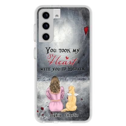 Custom Personalized Memorial Dog Mom Phone Case - Upto 5 Dogs - Memorial Gift Idea for Dog Lovers - You Took My Heart With You To Heaven - Case For iPhone And Samsung