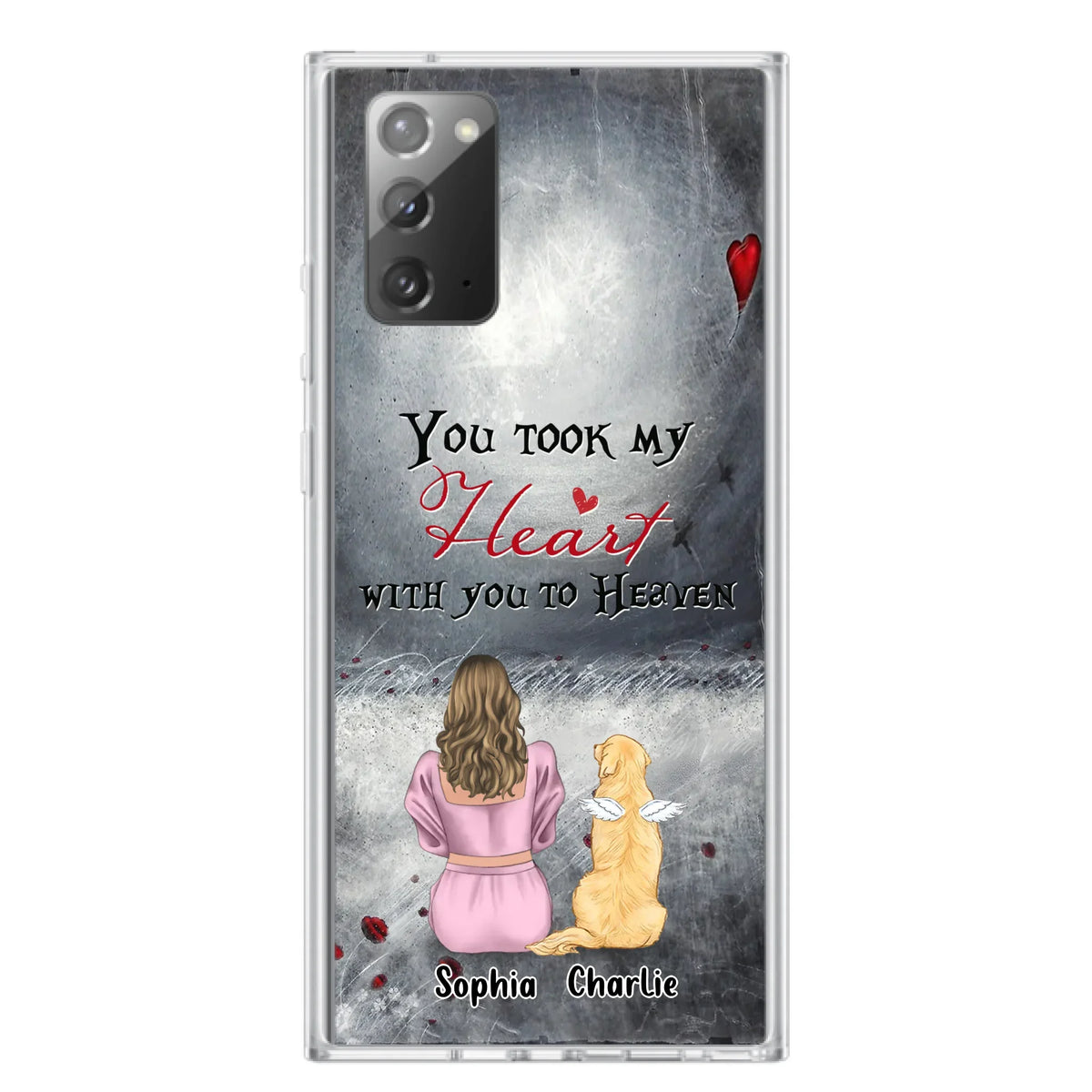 Custom Personalized Memorial Dog Mom Phone Case - Upto 5 Dogs - Memorial Gift Idea for Dog Lovers - You Took My Heart With You To Heaven - Case For iPhone And Samsung