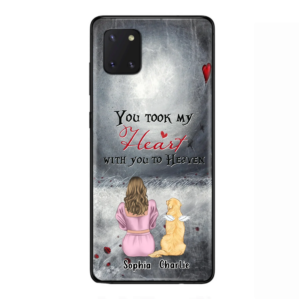 Custom Personalized Memorial Dog Mom Phone Case - Upto 5 Dogs - Memorial Gift Idea for Dog Lovers - You Took My Heart With You To Heaven - Case For iPhone And Samsung