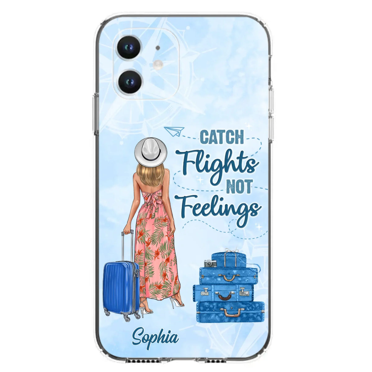 Custom Personalized Traveling Girl Phone Case - Gift Idea For Traveling Lovers - Catch Flights Not Feelings - Cases For iPhone/Samsung