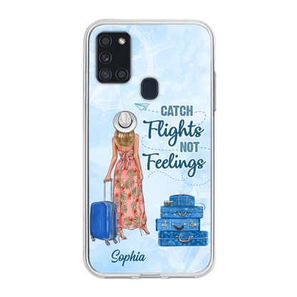 Custom Personalized Traveling Girl Phone Case - Gift Idea For Traveling Lovers - Catch Flights Not Feelings - Cases For iPhone/Samsung