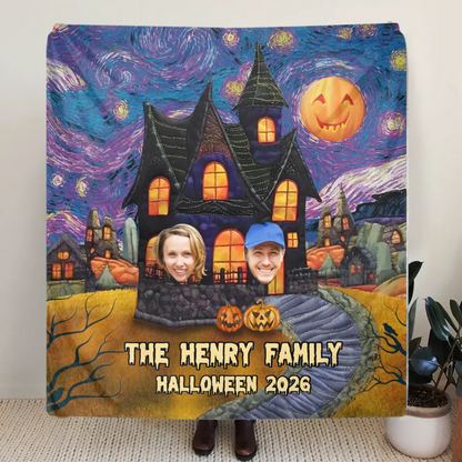 Personalized Halloween Family Quilt/Fleece Throw Blanket - Upload Up to 9 Photos - Gift Idea For Halloween/Family - Halloween 2026