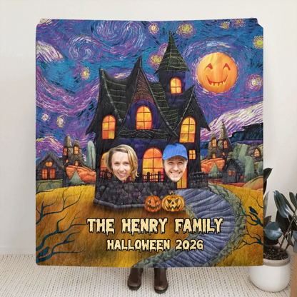 Personalized Halloween Family Quilt/Fleece Throw Blanket - Upload Up to 9 Photos - Gift Idea For Halloween/Family - Halloween 2026