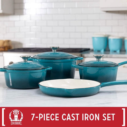 7-Piece: Basque Enameled Cast Iron Cookware Set
