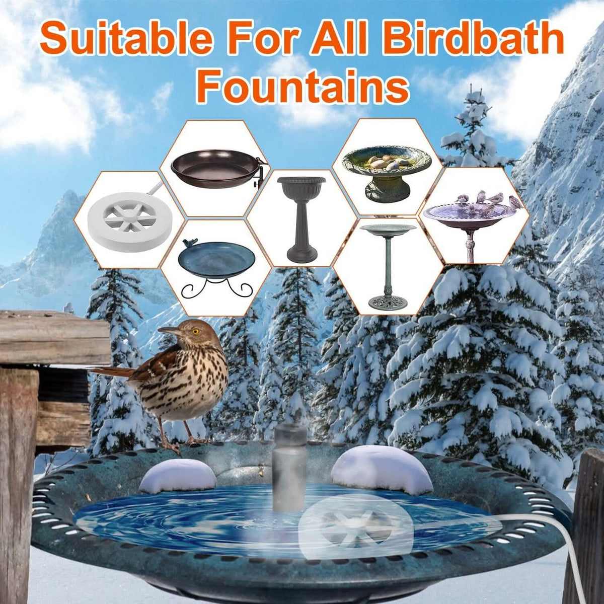 70W Bird Bath Deicer Aluminum Alloy Water Heater with Thermostat Auto Shutdown