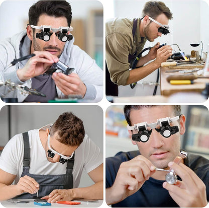 2-LED Head-Mounted Magnifier Glasses – 8x/15x/23x with Repair Light