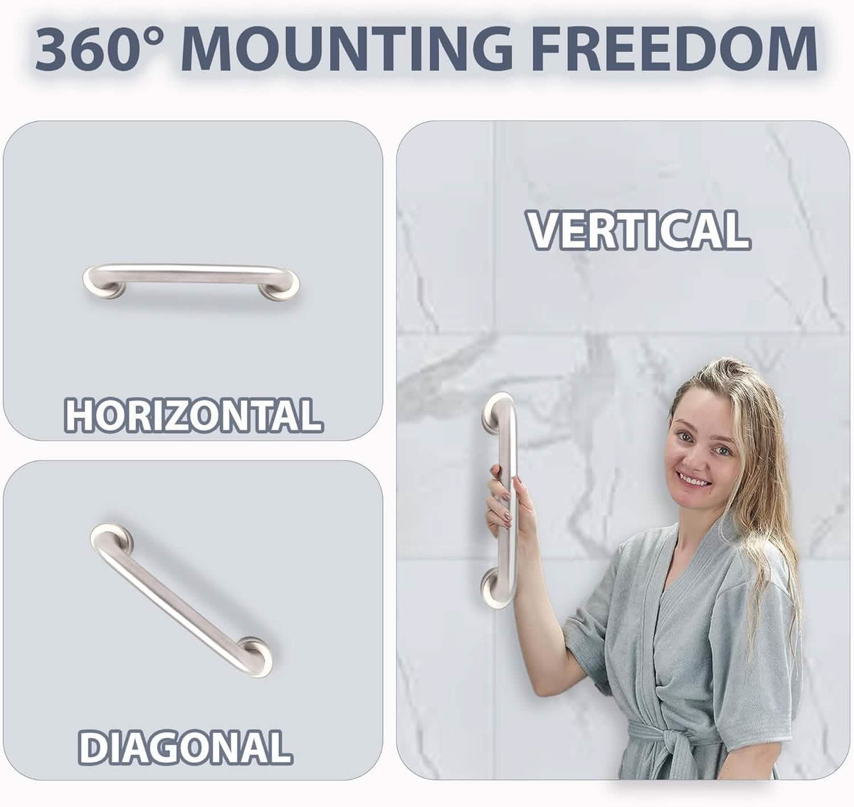 Stainless Steel 20cm Bathroom Shower Grab Bar & Towel Rail