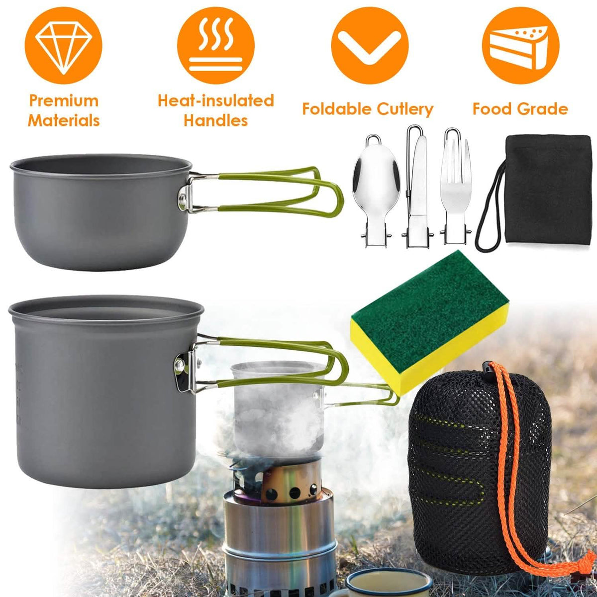 8-Piece: Camping Cooking Ware Set