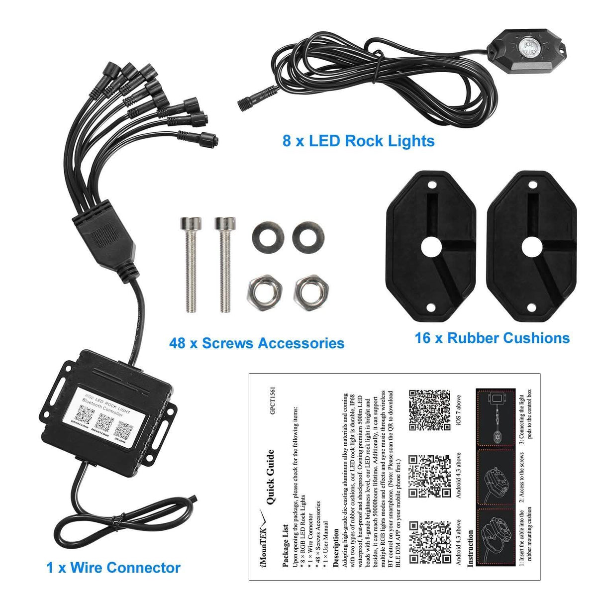 8-Pieces: Auto RGB LED Rock Light Kit