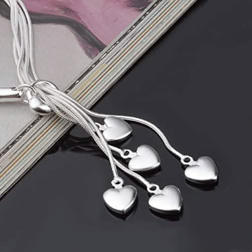 .925 Sterling Silver Five-Line Chain with Five-Heart Bracelet