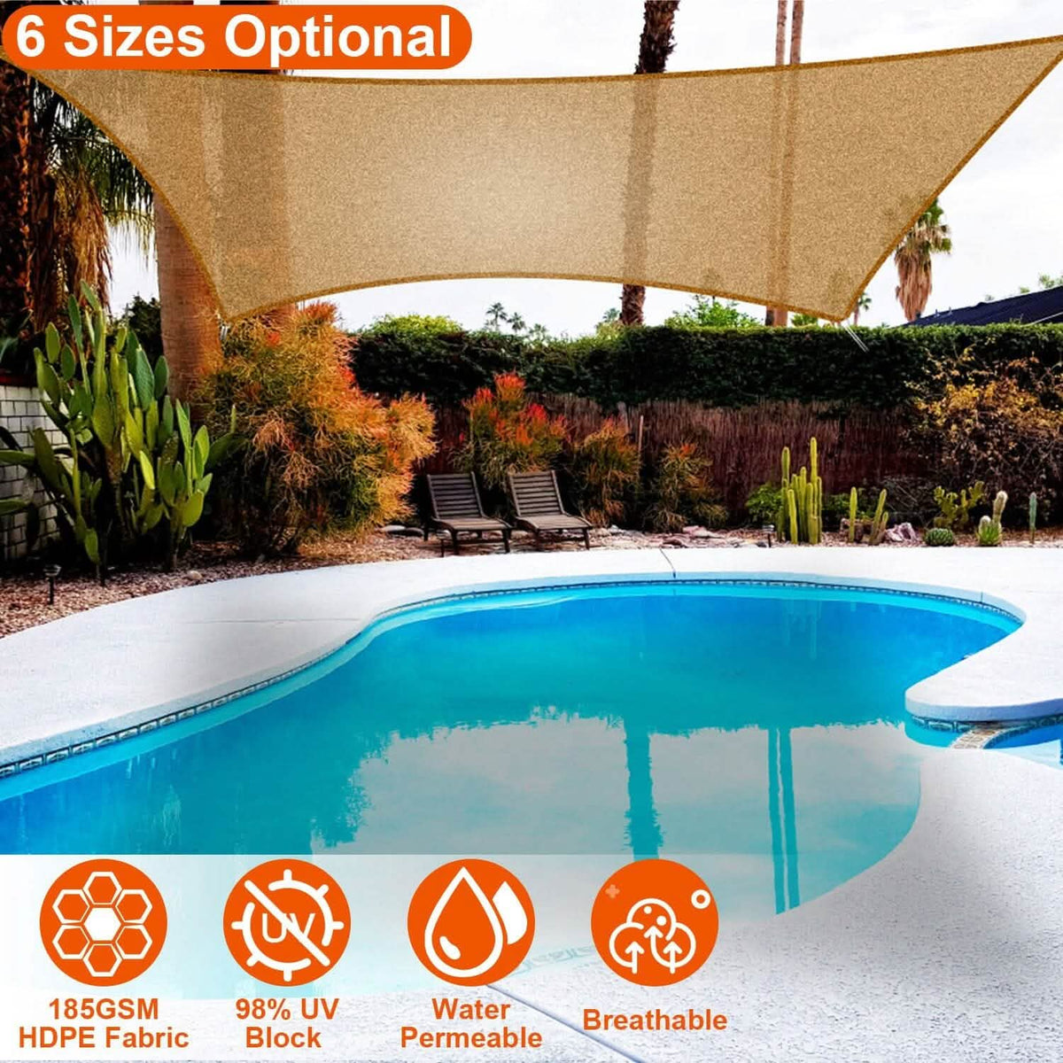 98% UV Block Awning Shelter Rectangle Shade Sails Top Canopy