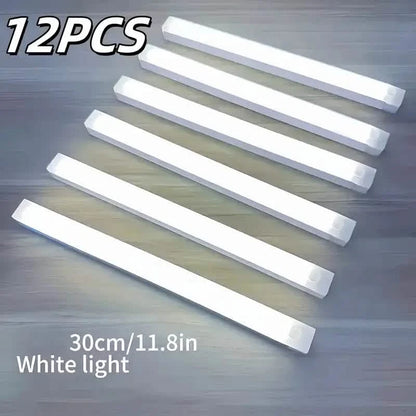 12-Pack: White LED Motion Sensor Cabinet Lights – Magnetic, USB Rechargeable, Detachable for Indoor Use