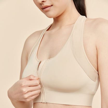 Hero Front‑Closure Sports Bra - Buff