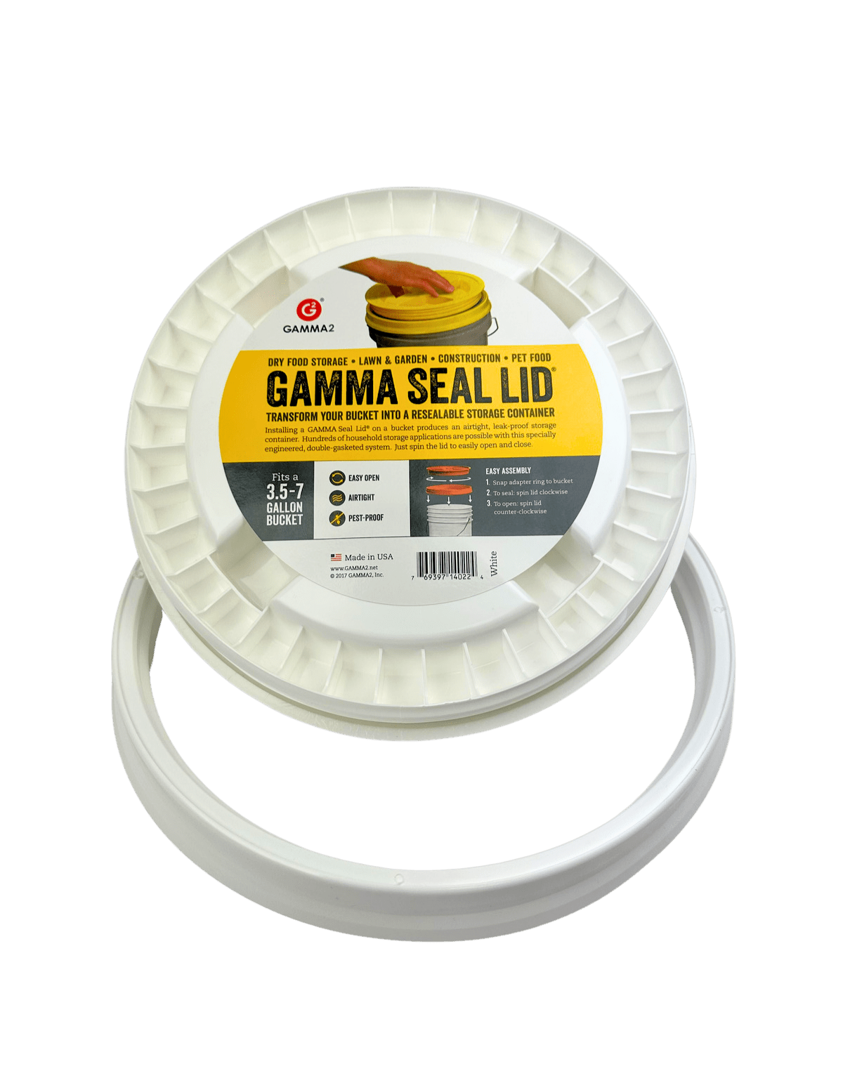 Lid, Gamma Seal, For 5 Gallon Pail, White
