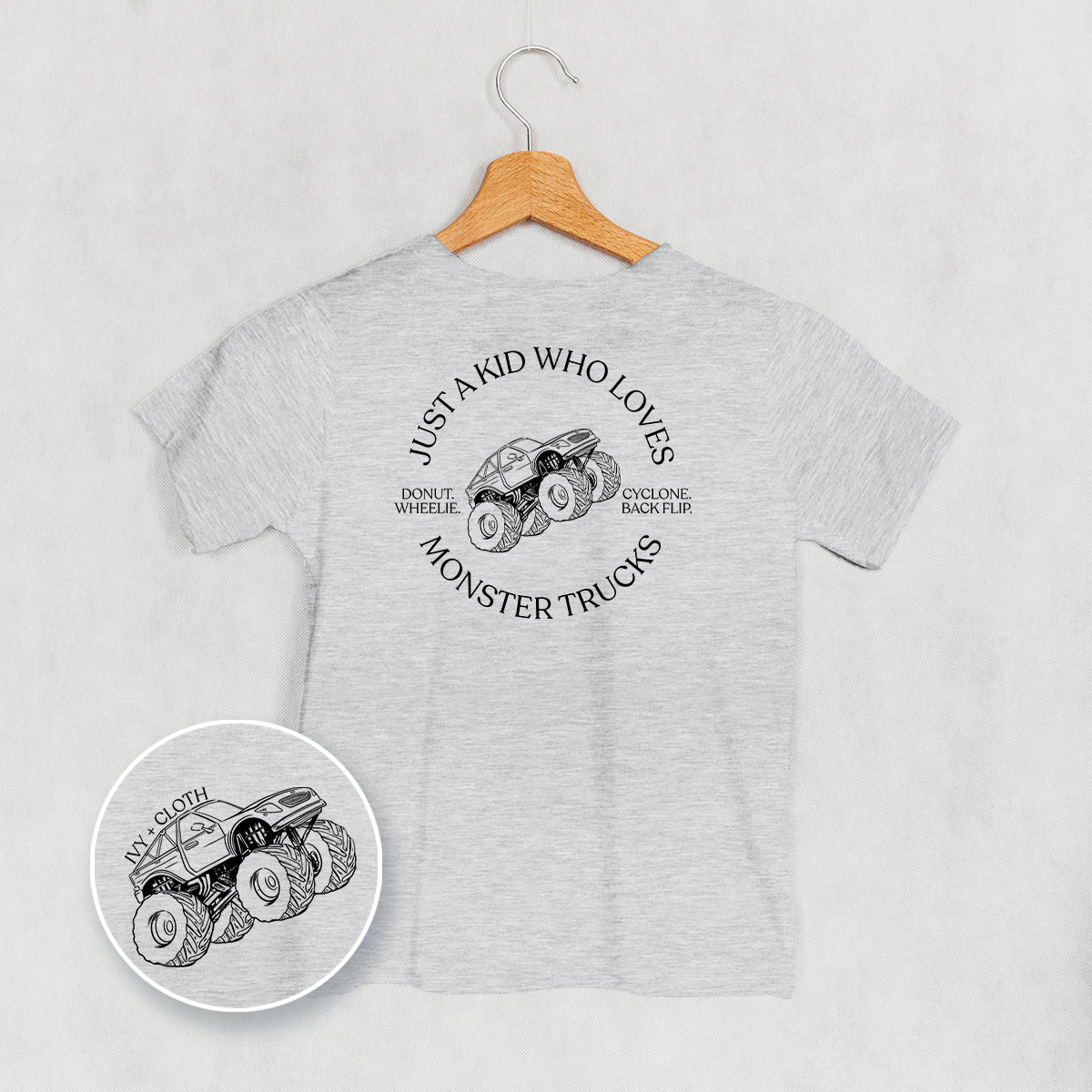 Just A Kid Who Loves Monster Trucks (Kids Back Print)