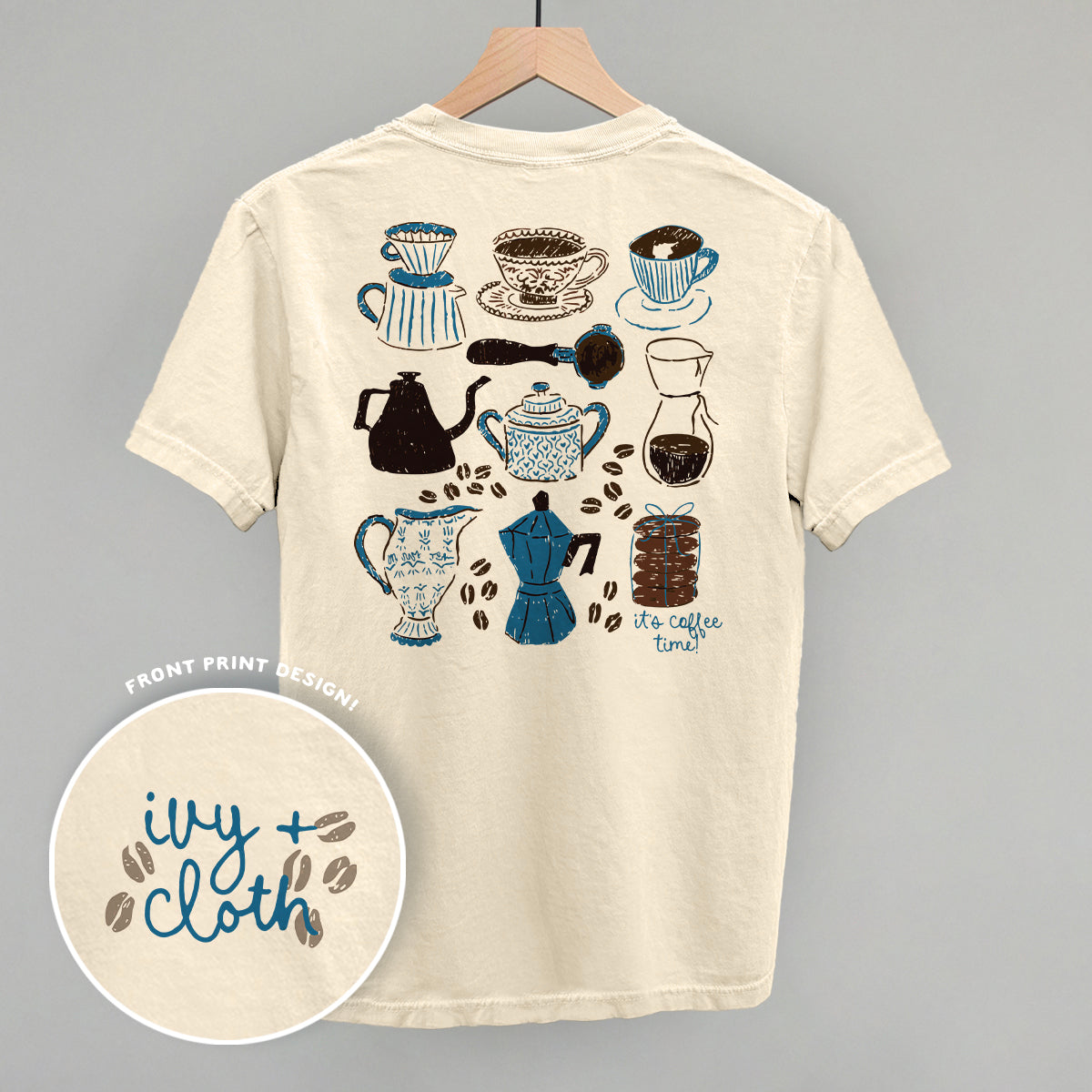 Blue & Brown Coffee Doodles (Back Print)