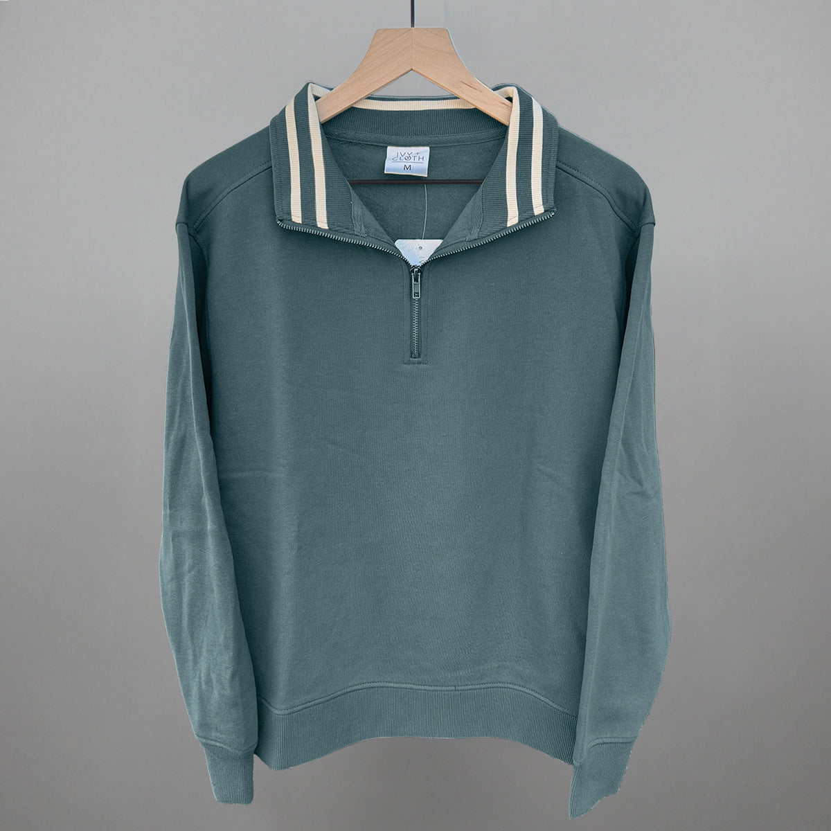 Still Water/Tapioca Stripe Quarter Zip Pullover