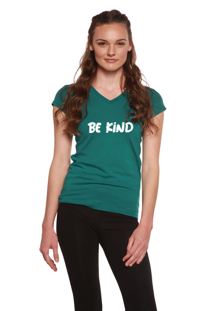 Be Kind Printed Women's Bamboo Viscose/Cotton V-Neck Cap Sleeve T-Shirt
