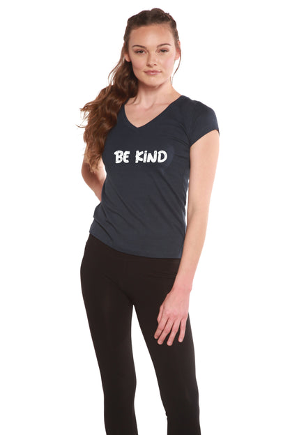 Be Kind Printed Women's Bamboo Viscose/Cotton V-Neck Cap Sleeve T-Shirt
