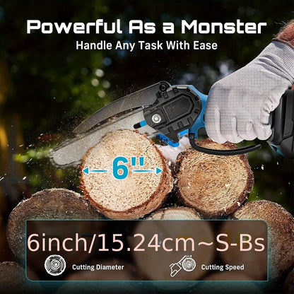6-inch Cordless Mini Chainsaw – Handheld Electric, Lightweight, Battery-Powered