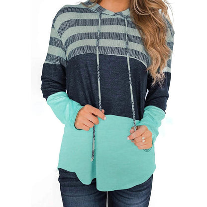 Actloe Women Long Sleeve Striped Color Block Casual Hoodies