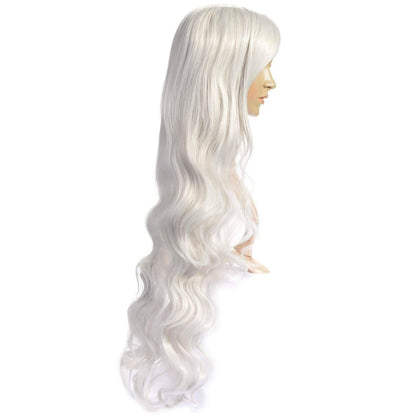 AGPTEK 33 Inch Heat Resistant Curly Wavy Long Silver Hair Wig