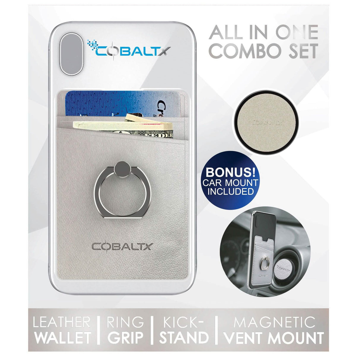 All-in-One Ring Grip Wallet and Magnetic Airvent Mount Combo Pack