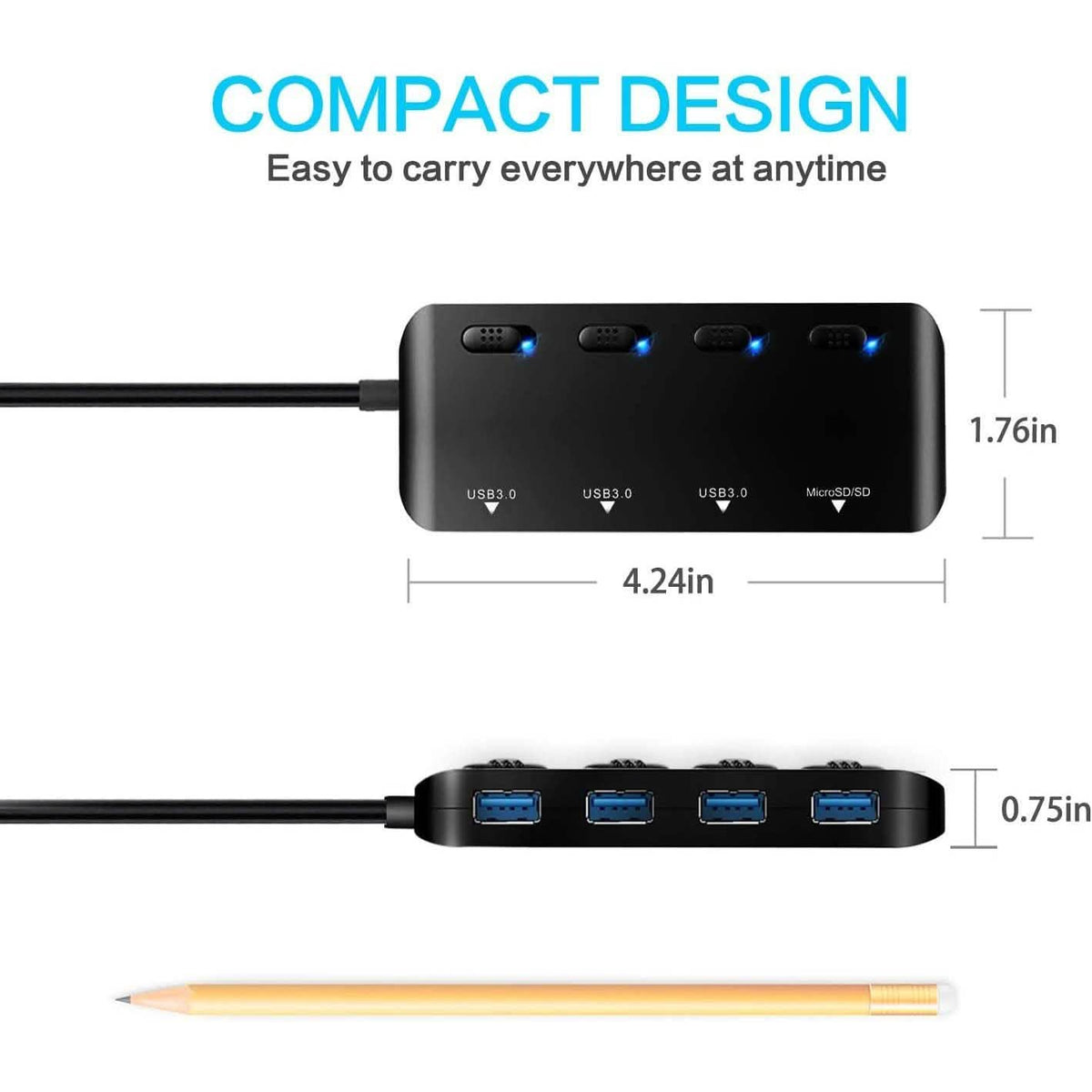 APANAGE 4-Port Powered USB 3.0 Hub Splitter
