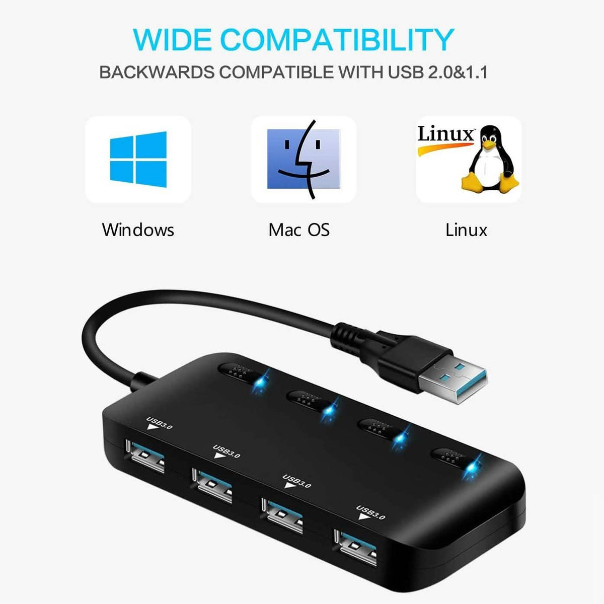 APANAGE 4-Port Powered USB 3.0 Hub Splitter