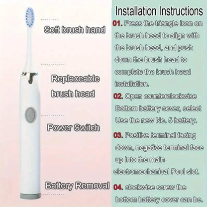 Battery Operated Toothbrush Kit with 6 Soft Bristles