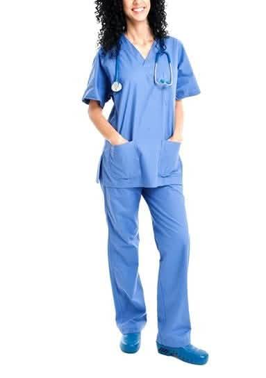 2-Piece Set: Unisex Cotton-Blend V-Neck Scrubs Top & Pants - Assorted Sizes