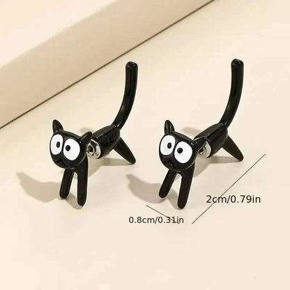 Black Cat Front And Back Stud Earrings For Women