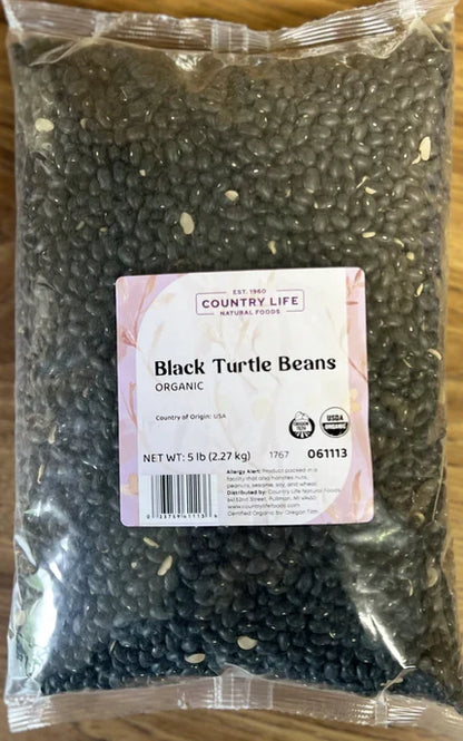 Black Turtle Beans, Organic - (REDUCED PRICE! - Contains splits 1# and 5# only)