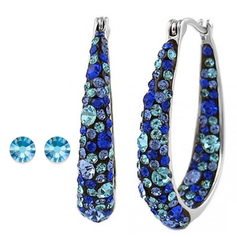 Blue Inside Out Hoops in 18K White Gold-Plating Made with Blue Swarovski Crystal