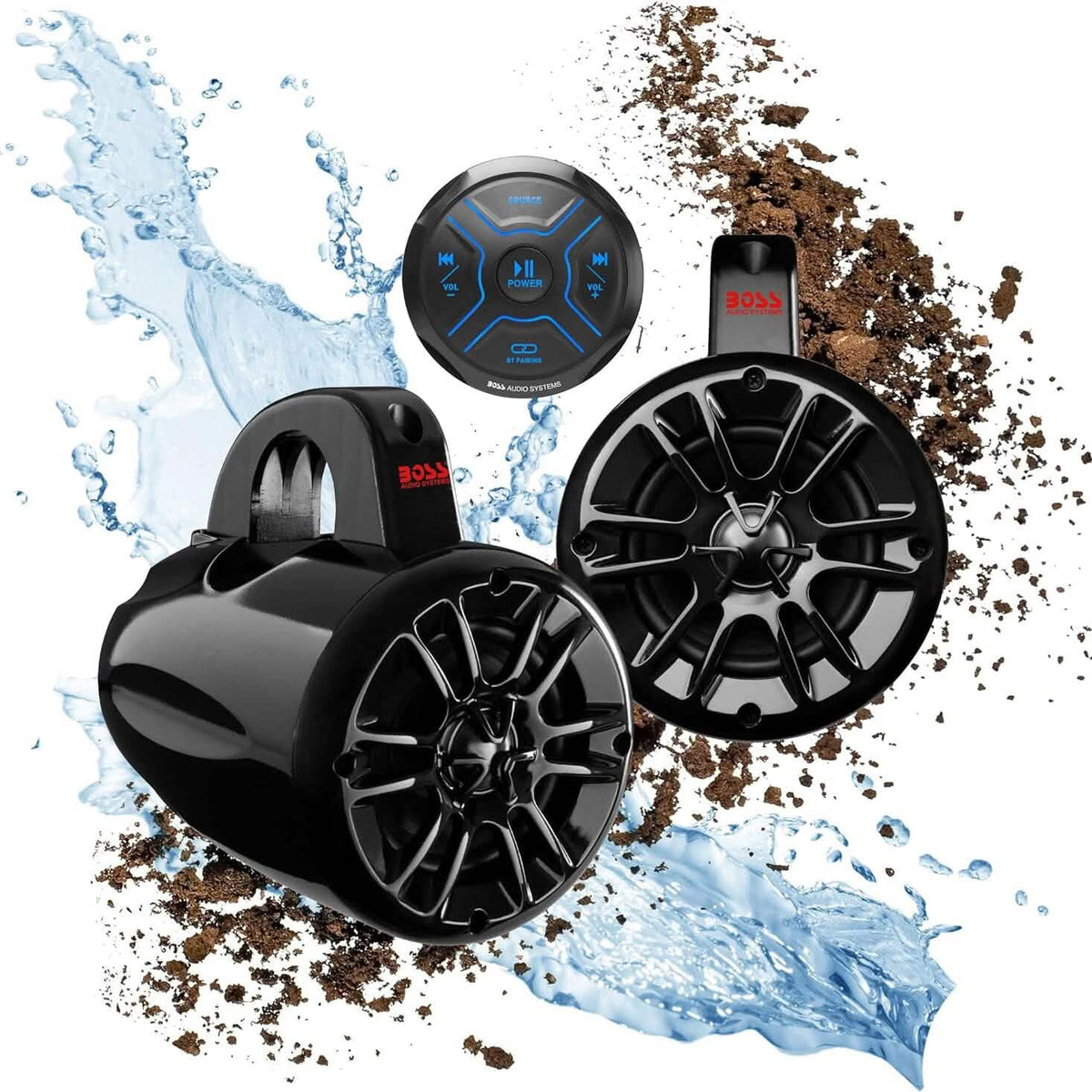 BOSS Audio Systems MG150T.4 Marine ATV UTV Waketower Speakers Gauge Receiver (Built-in 2 CH Amplifier) (Refurbished)