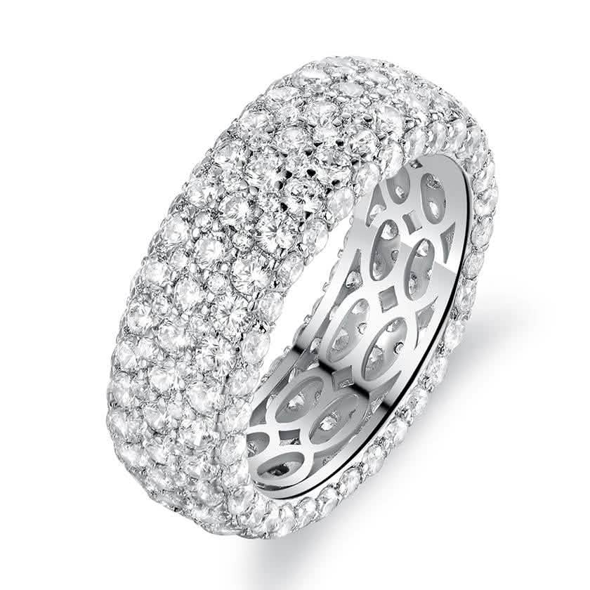 18K White Gold Plated Five Row Eternity Ring Made with Swarovski Elements